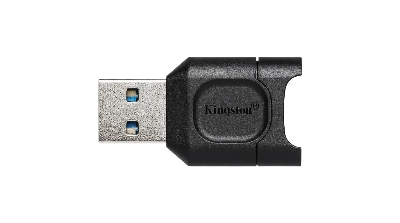 Kompaktná čítačka microSD kariet Kingston MobileLite Plus s konektorom USB-A v čiernom vyhotovení.