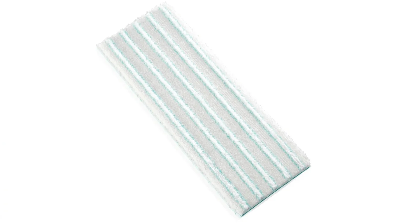 Náhradní návlek na mop Leifheit Picobello M Micro Duo z bílého mikrovlákna s tyrkysovými proužky.