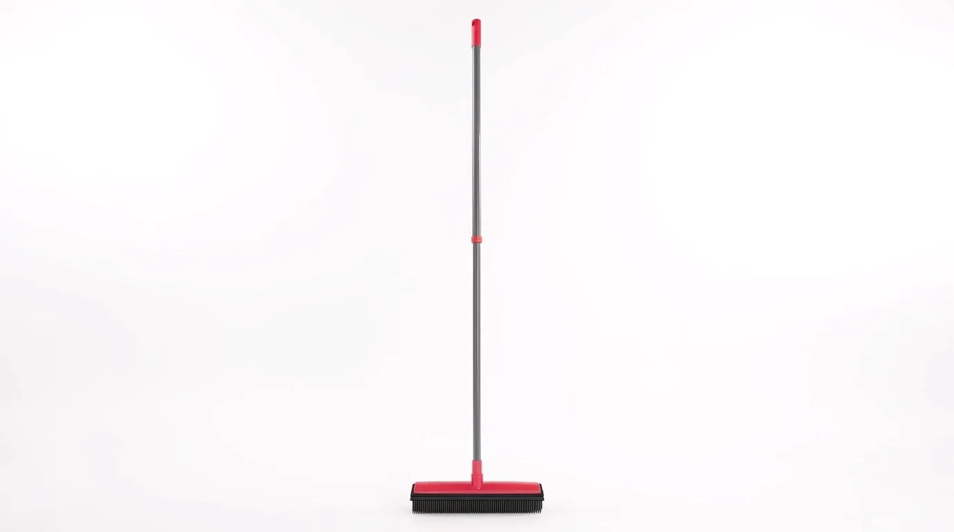 Gumový smeták Lamart LT8082 Clean s červenou hlavicí, černými štětinami a šedou teleskopickou tyčí.
