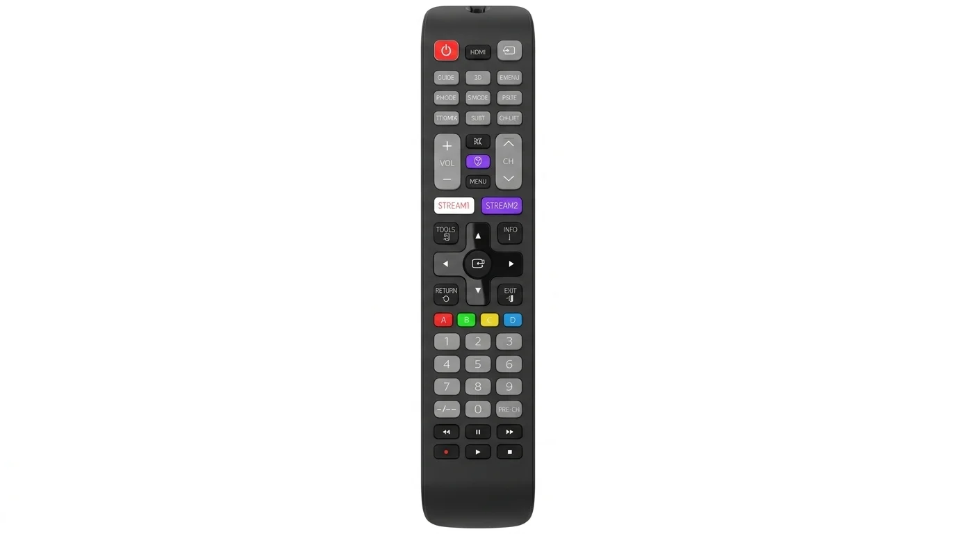 Černý dálkový ovladač Philips SRP4010/10 s navigačním křížem, numerickou klávesnicí a barevnými tlačítky.
