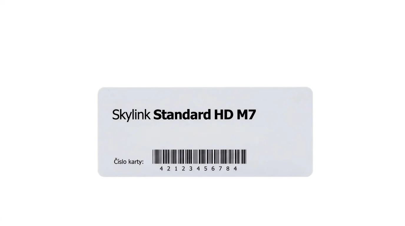 Biela dekódovacia karta Skylink Standard HD M7 s čiarovým kódom a číslom karty.
