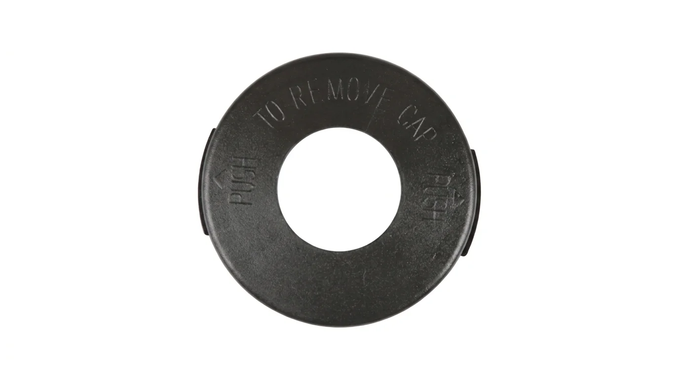 Černý náhradní kryt cívky Fieldmann FZS 9031 s kruhovým otvorem a nápisem Push to remove cap.