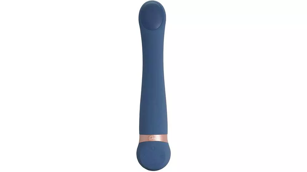 Tmavomodrý silikónový vibrátor Hot & Cold PlusOne DEI 6729 s hladkým telom a metalickým detailom pri základni.