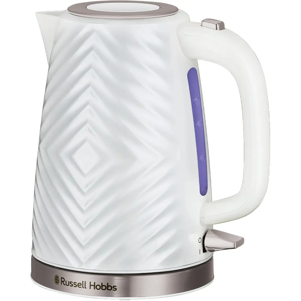 Biela r&yacute;chlovarn&aacute; kanvica Russell Hobbs Groove s 3D text&uacute;rovan&yacute;m povrchom a ukazovateľom množstva vody.