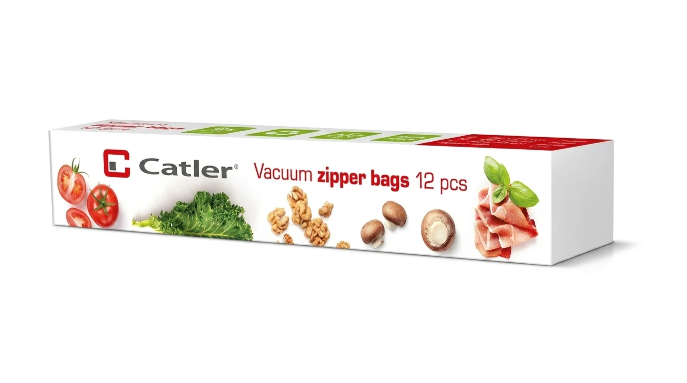 Balenie vákuovacích vreciek Catler Vacuum zipper bags 12 pcs s vyobrazením čerstvých potravín.