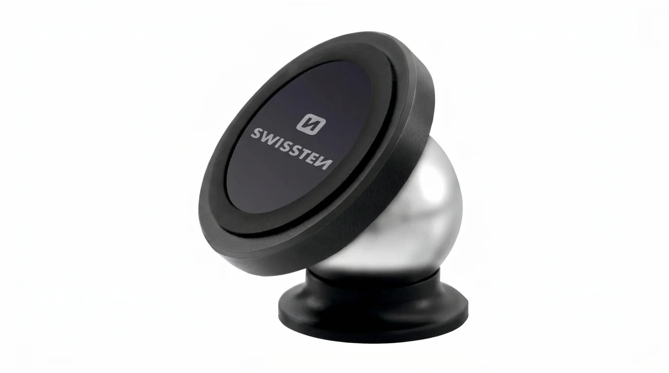 Magnetický držák telefonu SWISSTEN S-GRIP Dashboard M2 v černo-stříbrném provedení s otočným kloubem.